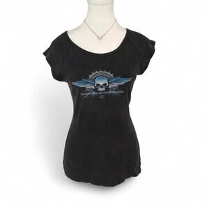 Harley Davidson black baby tee skull graphic Size L Cotton grunge biker girl
